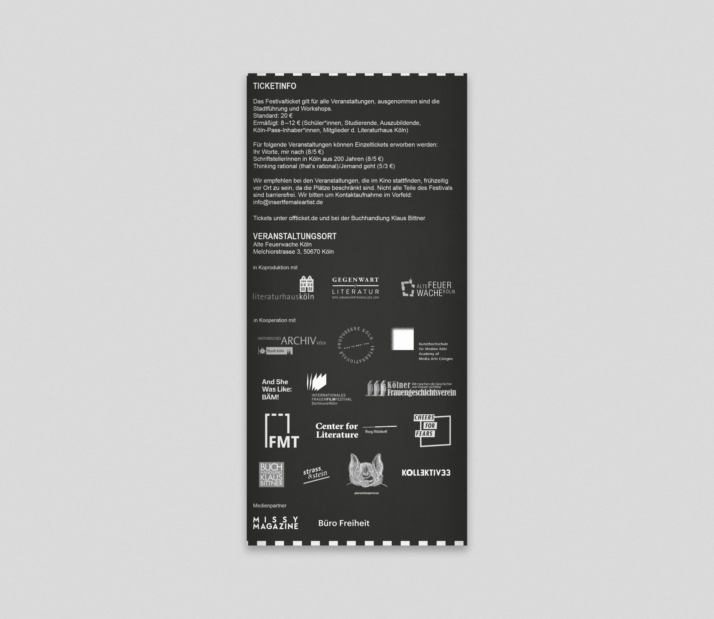 Literaturfestival | Flyer | Insert female Artist | Förderer