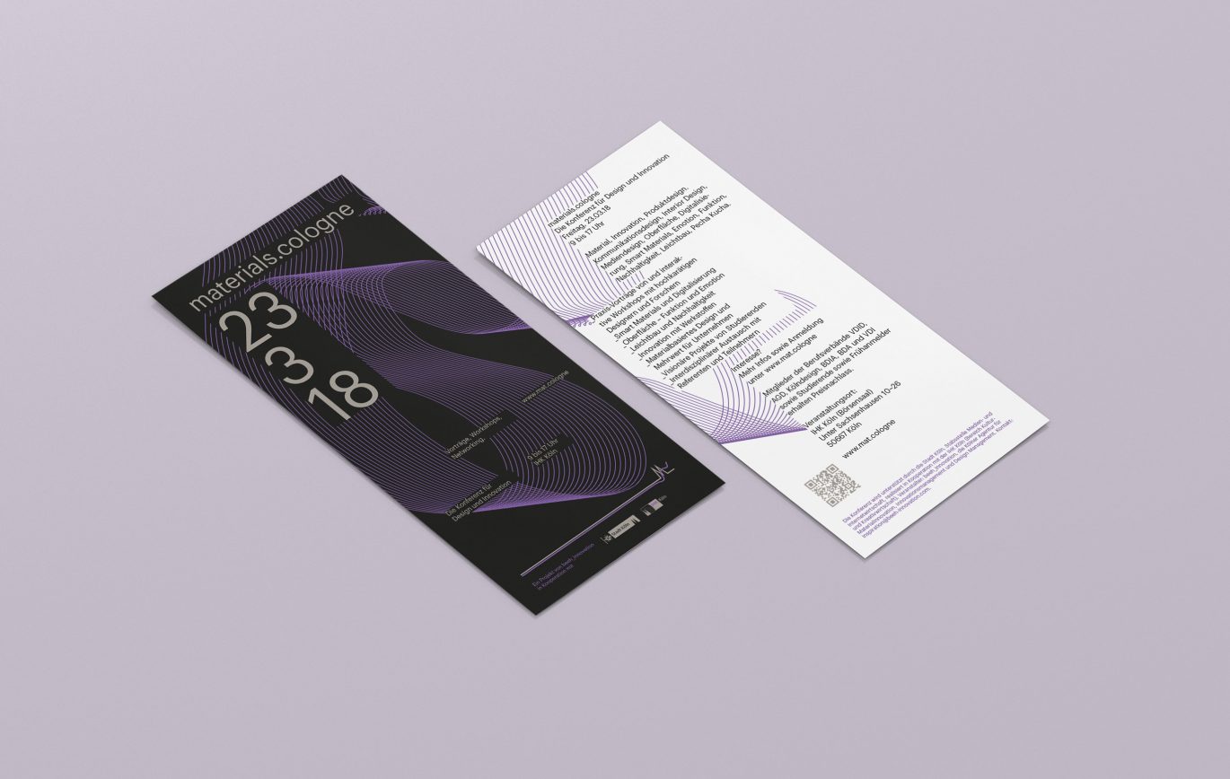 Büro Freiheit – materials.cologne – Konferenzflyer | Grafik Design | DinLang | Vorder- und Rückseite Konferenzflyer | Grafik Design | DinLang | Vorder- und Rückseite